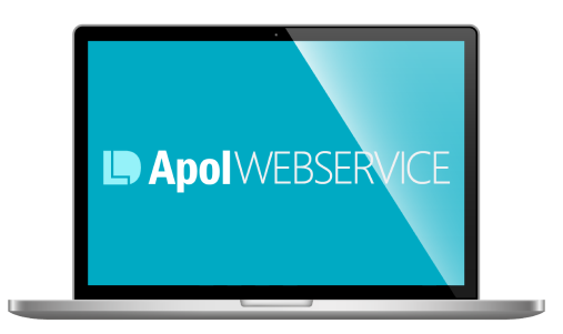 Imagem de notebook com a tela “Apol Webservice” para integração de sistemas